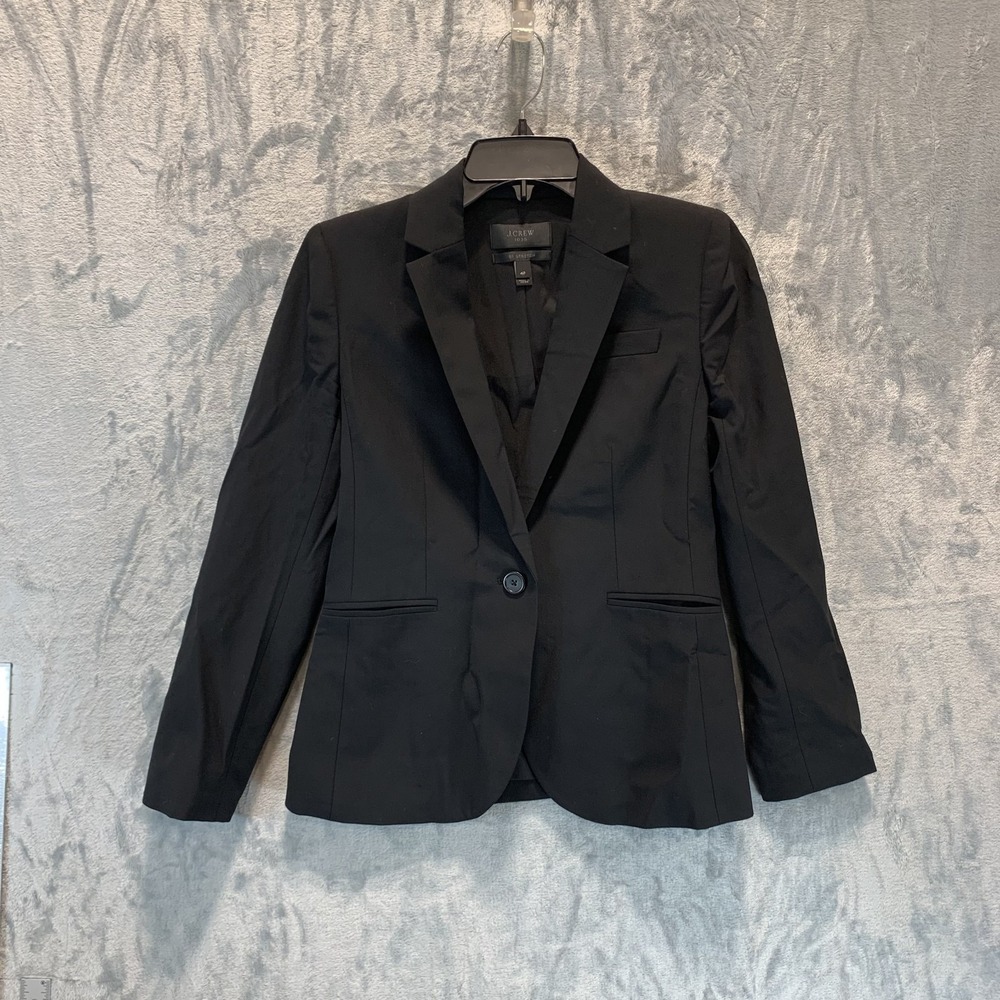J Crew Women's Blazer‎ 1035 Bi Stretch Tollegno 1900 Italy Black 4P Wool Career